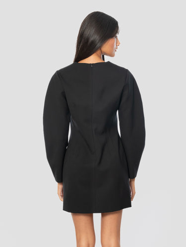 Kleid mit Puffärmeln aus leichter Wolle in Schwarz