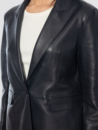 Single-Button Leather Blazer Blue