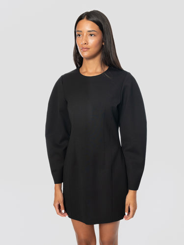 Kleid mit Puffärmeln aus leichter Wolle in Schwarz