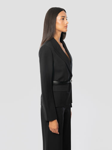 Schwarze taillierte Doppelreiherjacke