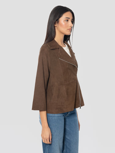 Chiodo in Pelle Scamosciata Marrone