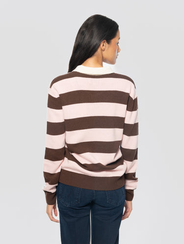 Maglia Polo a Righe Misto Lana Rosa/Marrone
