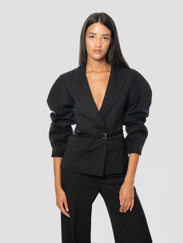 Schwarze taillierte Doppelreiherjacke