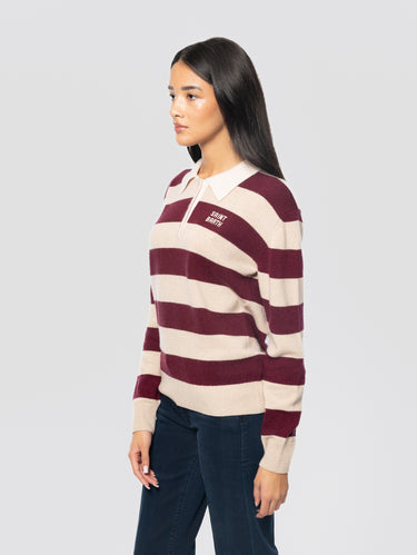 Maglia Polo a Righe Misto Lana Beige/Bordeaux