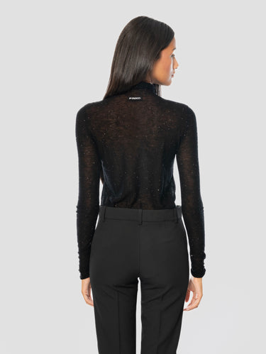 Ultrafeiner Wollpullover mit schwarzen Mikro-Pailletten