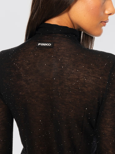 Ultrafeiner Wollpullover mit schwarzen Mikro-Pailletten