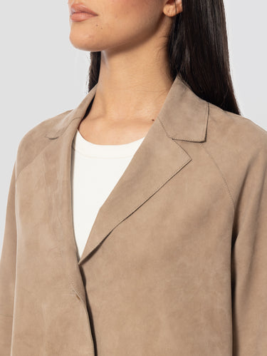 Giacca in Pelle Scamosciata Beige