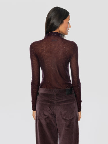 Ultrafeines Wollshirt mit Mikro-Pailletten in Pflaume