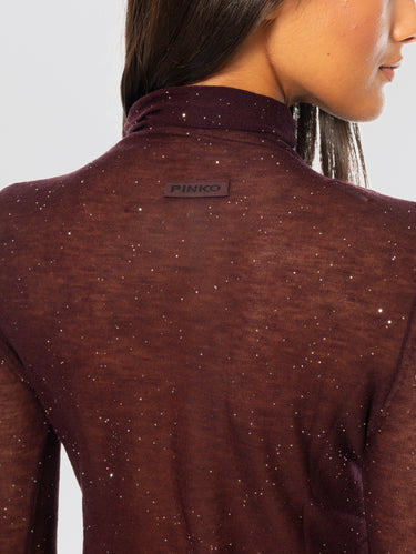 Ultrafeines Wollshirt mit Mikro-Pailletten in Pflaume