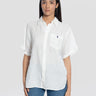 RALPH LAUREN-Camicia Oversize in Lino con Maniche Corte Bianco-TRYME Shop