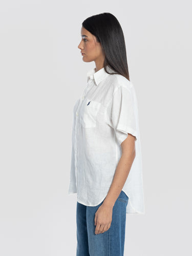 White Oversize Linen Shirt with Short Sleeves