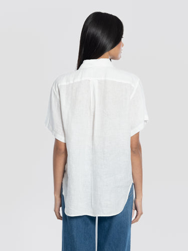 White Oversize Linen Shirt with Short Sleeves