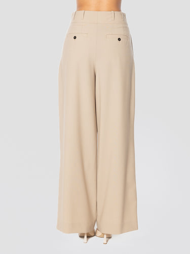Hosen aus Fresco-Wolle mit Bundfalten in Ton Beige