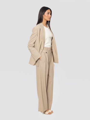 Hosen aus Fresco-Wolle mit Bundfalten in Ton Beige