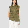 ESSENTIEL ANTWERP-Camicia Senza Mianiche con Pizzo e Volant Verde Oliva-TRYME Shop