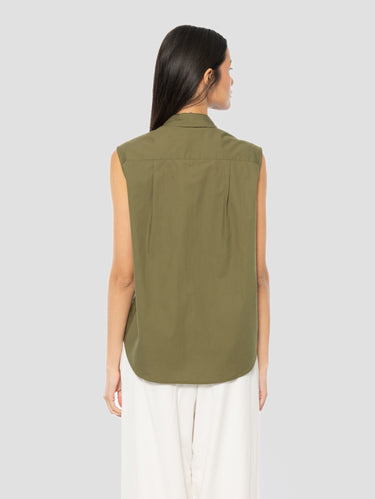 Camicia Senza Mianiche con Pizzo e Volant Verde Oliva