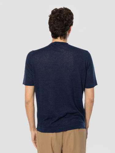 Blue Linen and Cotton Crew Neck Sweater