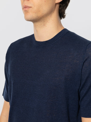 Blue Linen and Cotton Crew Neck Sweater