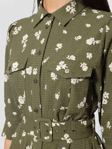 Floral Print Shirt Dress Green