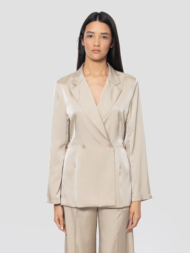 Double-Breasted Twill Jacket Beige