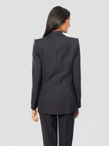 Doppelreihige Jacke aus blauer Herringbone-Wolle