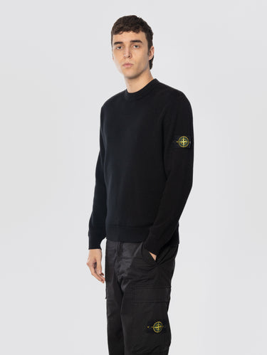 Black Ribbed Cotton Crew Neck Sweater