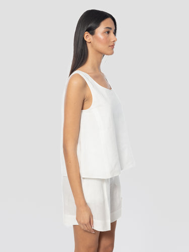 Flared Linen Top White