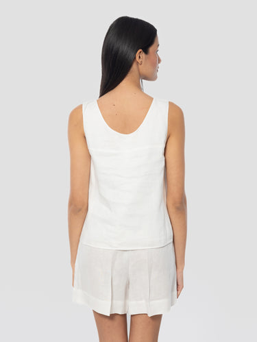 Flared Linen Top White