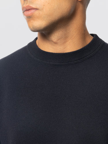Pull à col rond en laine et cachemire bleu marine