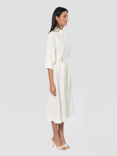 Robe Chemisier en Viscose et Lin Crème