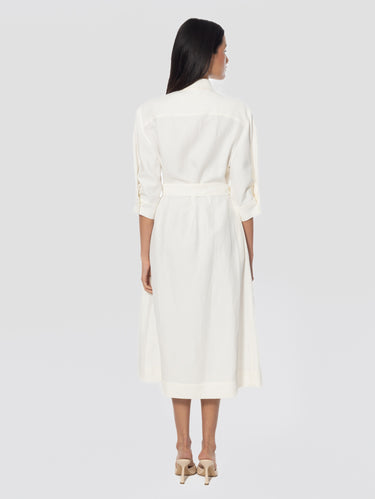 Robe Chemisier en Viscose et Lin Crème