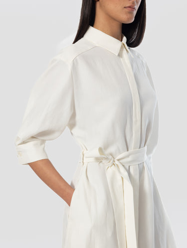 Robe Chemisier en Viscose et Lin Crème
