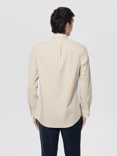 Gestreiftes Hemd aus Stretch-Popeline Beige/Weiß