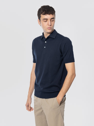 Polo van Katoen met Dubbel Doek Kraag Blauw
