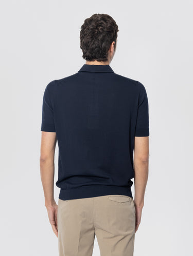 Polo van Katoen met Dubbel Doek Kraag Blauw