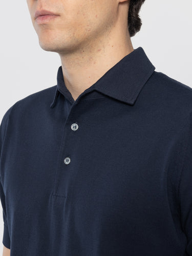 Polo van Katoen met Dubbel Doek Kraag Blauw