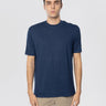 FILIPPO DE LAURENTIIS-T-shirt Girocollo in Lino Indaco-TRYME Shop