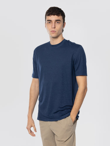 Crew Neck T-shirt in Indigo Linen