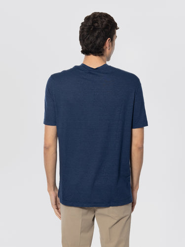 Crew Neck T-shirt in Indigo Linen