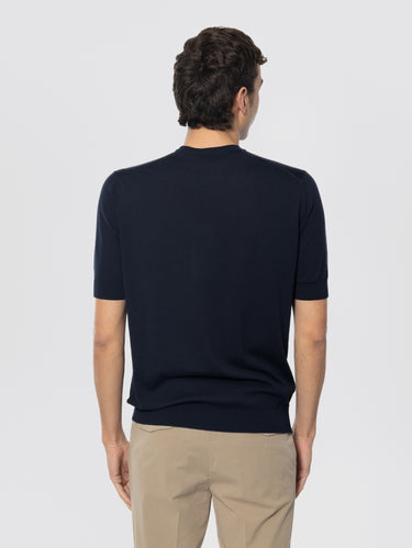 Ronde Hals Trui van Katoenen Crêpe Blauw