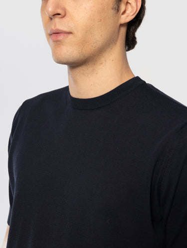 Ronde Hals Trui van Katoenen Crêpe Blauw