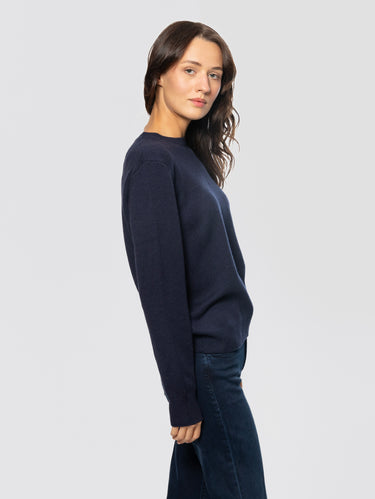 Maglione Girocollo in Misto Lana con Ricamo Non Mi Fido Blu