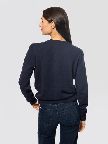 Maglione Girocollo in Misto Lana con Ricamo Non Mi Fido Blu