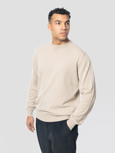 Pull à col rond en laine fine et cachemire écru