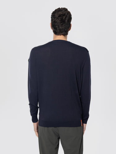 Blue Stretch Yarn Crew Neck Sweater
