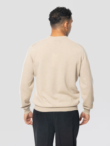 Pull à col rond en laine fine et cachemire écru