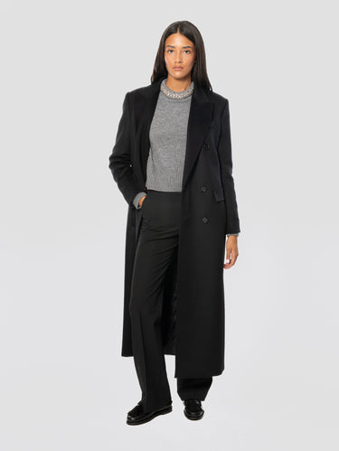 Doppelreihiger Wollmantel in Schwarz