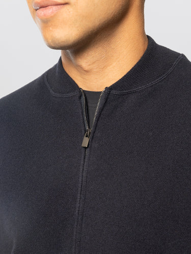 Cardigan zippé en laine et cachemire bleu