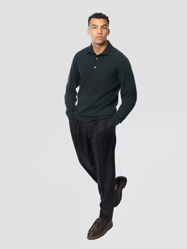FILIPPO DE LAURENTIIS-Maglia a Polo in Lana Merinos Verde-TRYME Shop