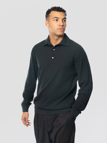 Pull polo en laine mérinos vert